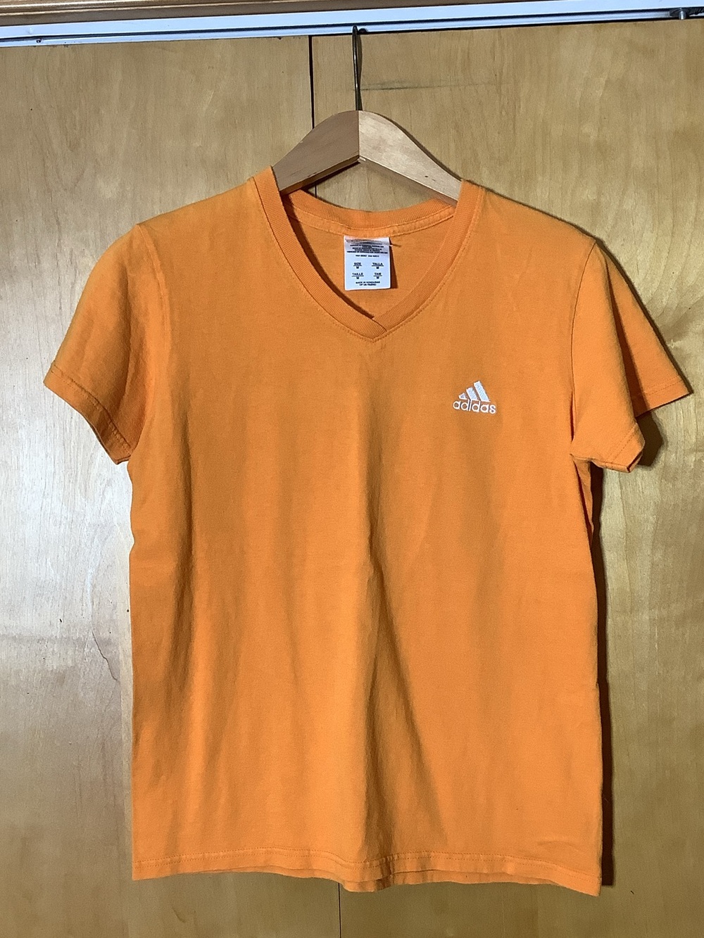 Adidas orange vneck tee, size medium